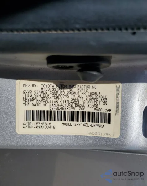 2012 Toyota Corolla Base z USA, uszkodzony, nr VIN 5YFBU4EEXCP011266